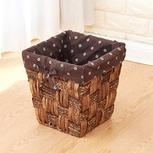 Load image into Gallery viewer, Gold Plated Water Hyacinth Wicker Decorative Trash Can Waste Basket With Liner
