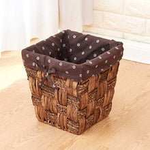 Load image into Gallery viewer, Gold Plated Water Hyacinth Wicker Decorative Trash Can Waste Basket With Liner