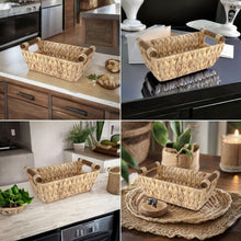 Load image into Gallery viewer, Water Hyacinth Basket with Stain Resistant Wooden Handles -Gold Plated
