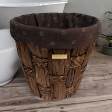 Load image into Gallery viewer, Gold Plated Water Hyacinth Round Wicker Decorative Trash Can Waste Basket With Liner
