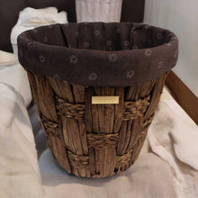 Load image into Gallery viewer, Gold Plated Water Hyacinth Round Wicker Decorative Trash Can Waste Basket With Liner