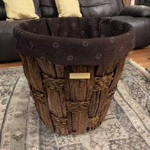 Load image into Gallery viewer, Gold Plated Water Hyacinth Round Wicker Decorative Trash Can Waste Basket With Liner