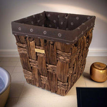 Load image into Gallery viewer, Gold Plated Water Hyacinth Wicker Decorative Trash Can Waste Basket With Liner