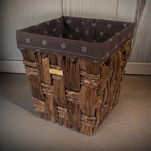 Load image into Gallery viewer, Gold Plated Water Hyacinth Wicker Decorative Trash Can Waste Basket With Liner