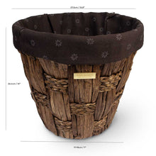 Load image into Gallery viewer, Gold Plated Water Hyacinth Round Wicker Decorative Trash Can Waste Basket With Liner

