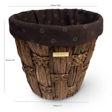 Load image into Gallery viewer, Gold Plated Water Hyacinth Round Wicker Decorative Trash Can Waste Basket With Liner