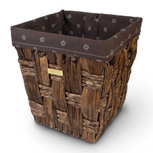 Load image into Gallery viewer, Gold Plated Water Hyacinth Wicker Decorative Trash Can Waste Basket With Liner