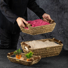 Load image into Gallery viewer, Jumbo Vietnamese Seagrass Wicker Basket with Stain Resistant Wooden Handles -Gold Plated
