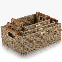 Load image into Gallery viewer, Jumbo Vietnamese Seagrass Wicker Basket with Stain Resistant Wooden Handles Rectangular -Gold Plated