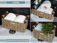 Load image into Gallery viewer, Seagrass Storage Baskets with Wooden Handles -Gold Plated