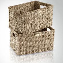 Load image into Gallery viewer, Seagrass Wicker Baskets for Organizing Rectangular -Gold Plated