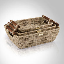 Load image into Gallery viewer, Jumbo Vietnamese Seagrass Wicker Basket with Stain Resistant Wooden Handles -Gold Plated
