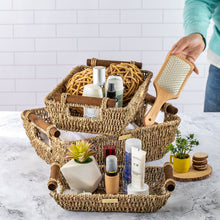 Load image into Gallery viewer, Jumbo Vietnamese Seagrass Wicker Basket with Stain Resistant Wooden Handles -Gold Plated