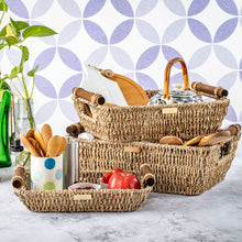 Load image into Gallery viewer, Jumbo Vietnamese Seagrass Wicker Basket with Stain Resistant Wooden Handles -Gold Plated