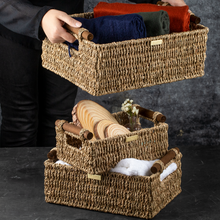 Load image into Gallery viewer, Jumbo Vietnamese Seagrass Wicker Basket with Stain Resistant Wooden Handles Rectangular -Gold Plated