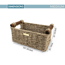 Load image into Gallery viewer, Seagrass Storage Baskets with Wooden Handles -Gold Plated

