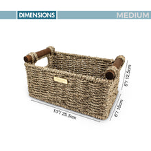 Load image into Gallery viewer, Seagrass Storage Baskets with Wooden Handles -Gold Plated