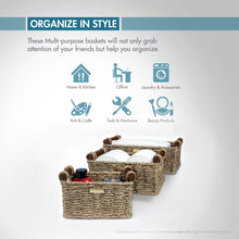 Load image into Gallery viewer, Seagrass Storage Baskets with Wooden Handles -Gold Plated