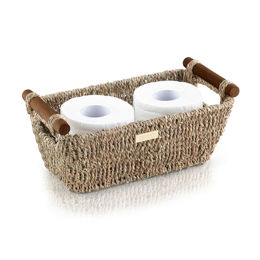 Seagrass Basket with Stain Resistant Wooden Handles -Gold Plated
