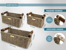 Load image into Gallery viewer, Seagrass Storage Baskets with Wooden Handles -Gold Plated
