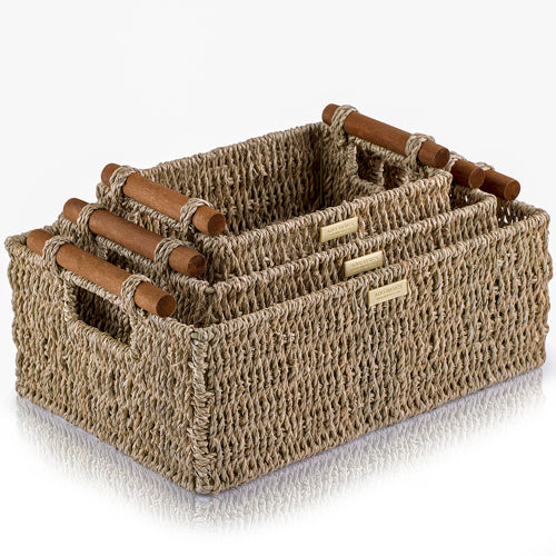 Seagrass Woven Basket, Small Storage Basket Rectangular 17x12cm, Orange