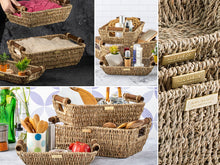 Load image into Gallery viewer, Jumbo Vietnamese Seagrass Wicker Basket with Stain Resistant Wooden Handles -Gold Plated
