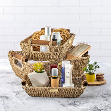 Load image into Gallery viewer, Jumbo Vietnamese Seagrass Wicker Basket with Stain Resistant Wooden Handles -Gold Plated
