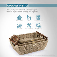 Load image into Gallery viewer, Jumbo Vietnamese Seagrass Wicker Basket with Stain Resistant Wooden Handles -Gold Plated
