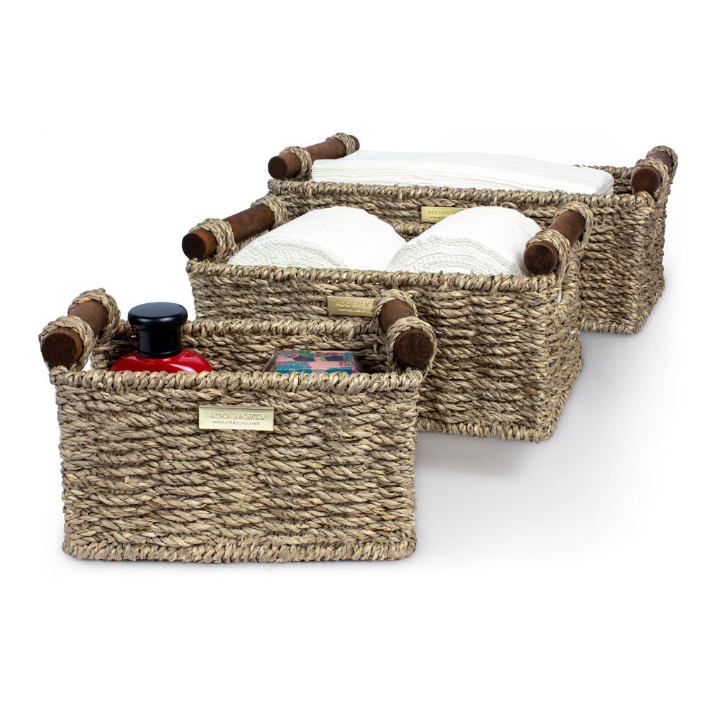 Seagrass Storage Baskets with Wooden Handles -Gold Plated – ADO BASICS